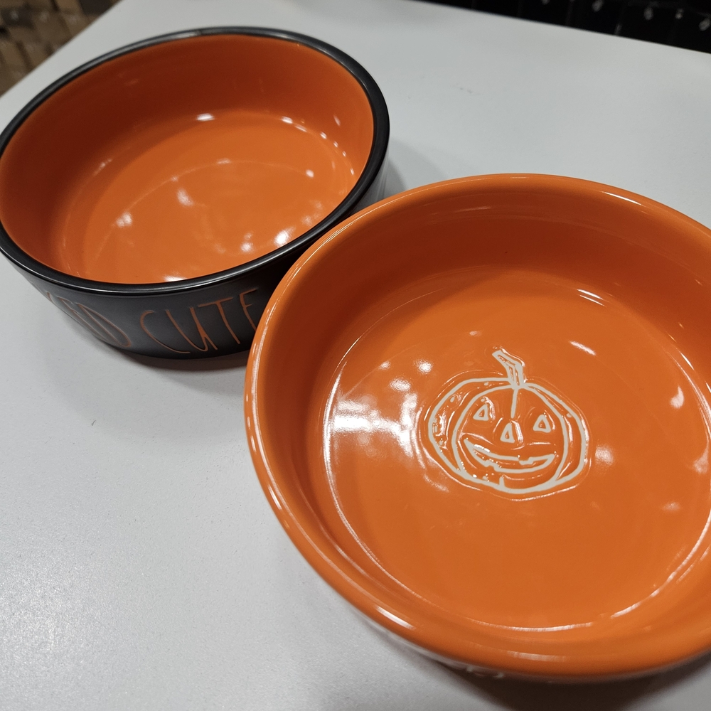 Rae Dunn Orange and Black Dog Bowls